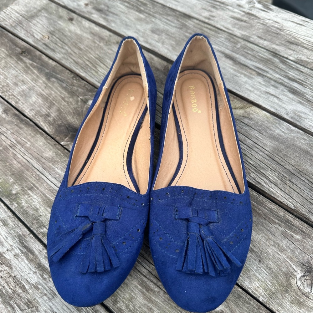 Bamboo Royal Blue Faux Suede Tassel Loafers - Size 10 - Picture 3 of 6